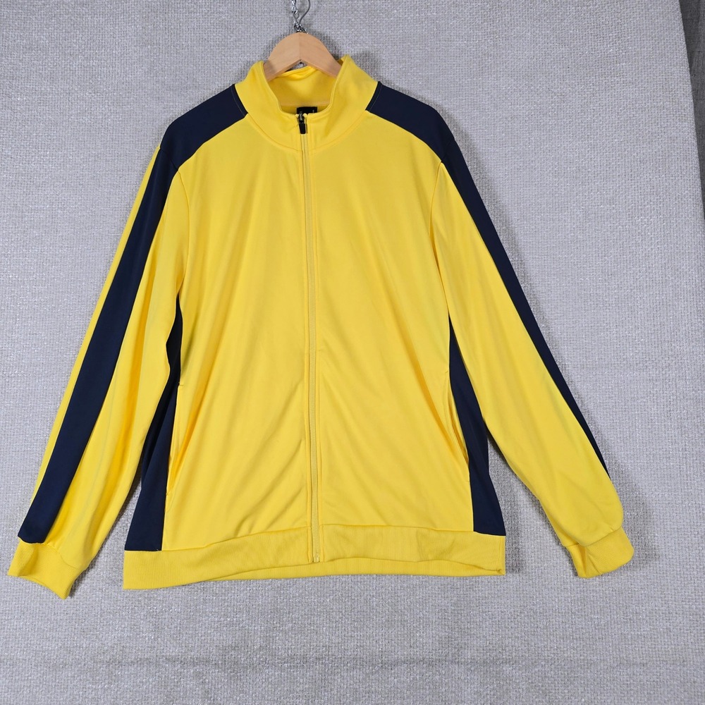 Ideology Mens‎ XL Yellow Navy Blue Striped Full Zip Track Jacket Activewear